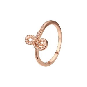 Minimalist ribbon and knot paved rings plated in Rose Gold