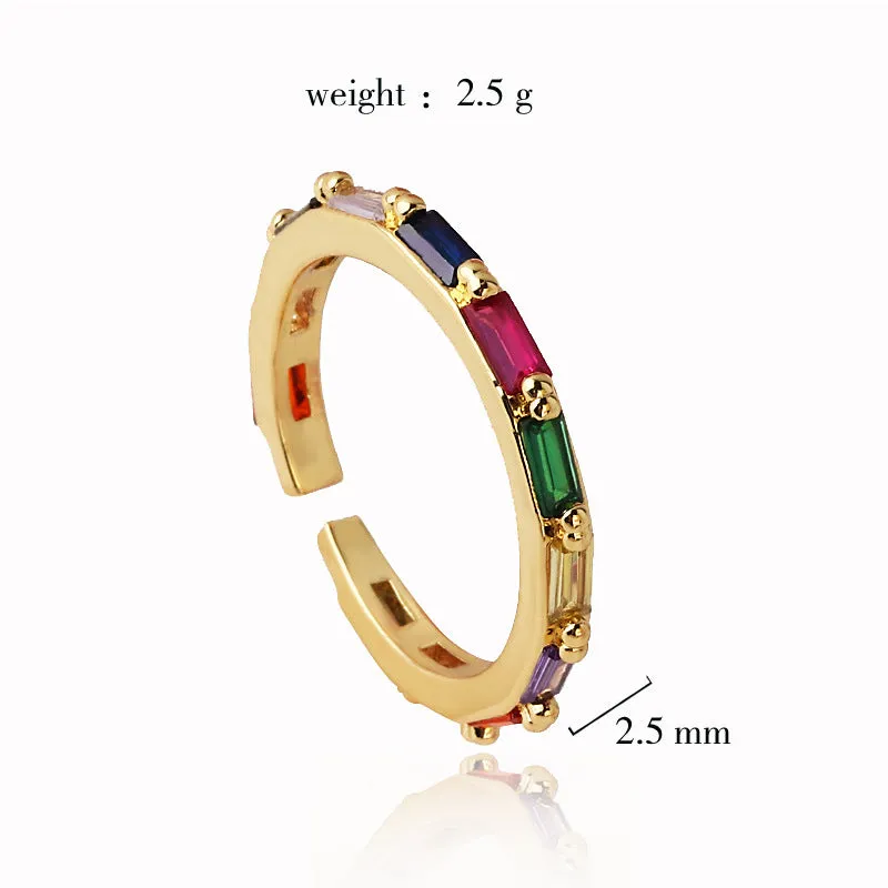 Minimalist Women Quadrilateral Geometric Zircon Zircon Inlay Rings