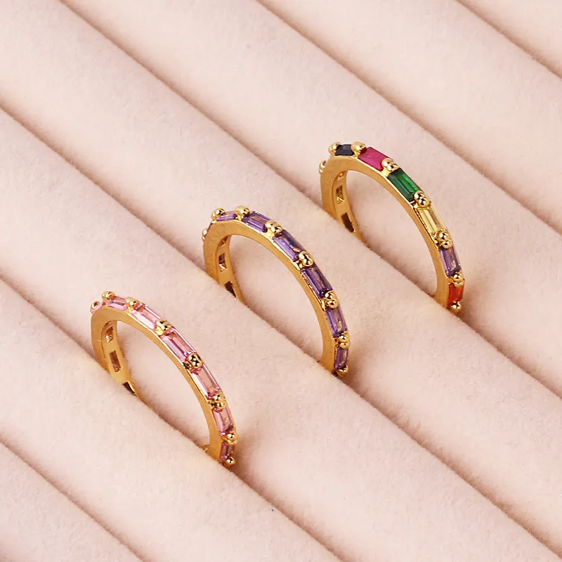 Minimalist Women Quadrilateral Geometric Zircon Zircon Inlay Rings