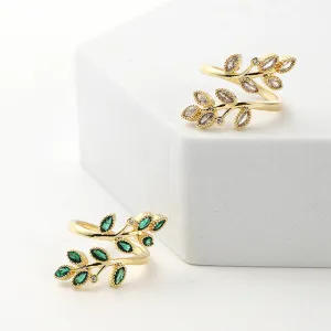 Minimalist Women Wheat Flower Copper Zircon Inlay Rings