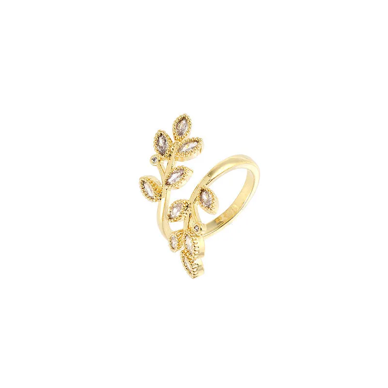 Minimalist Women Wheat Flower Copper Zircon Inlay Rings