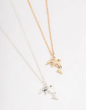 Mixed Metals Dolphin Necklace 2-Pack