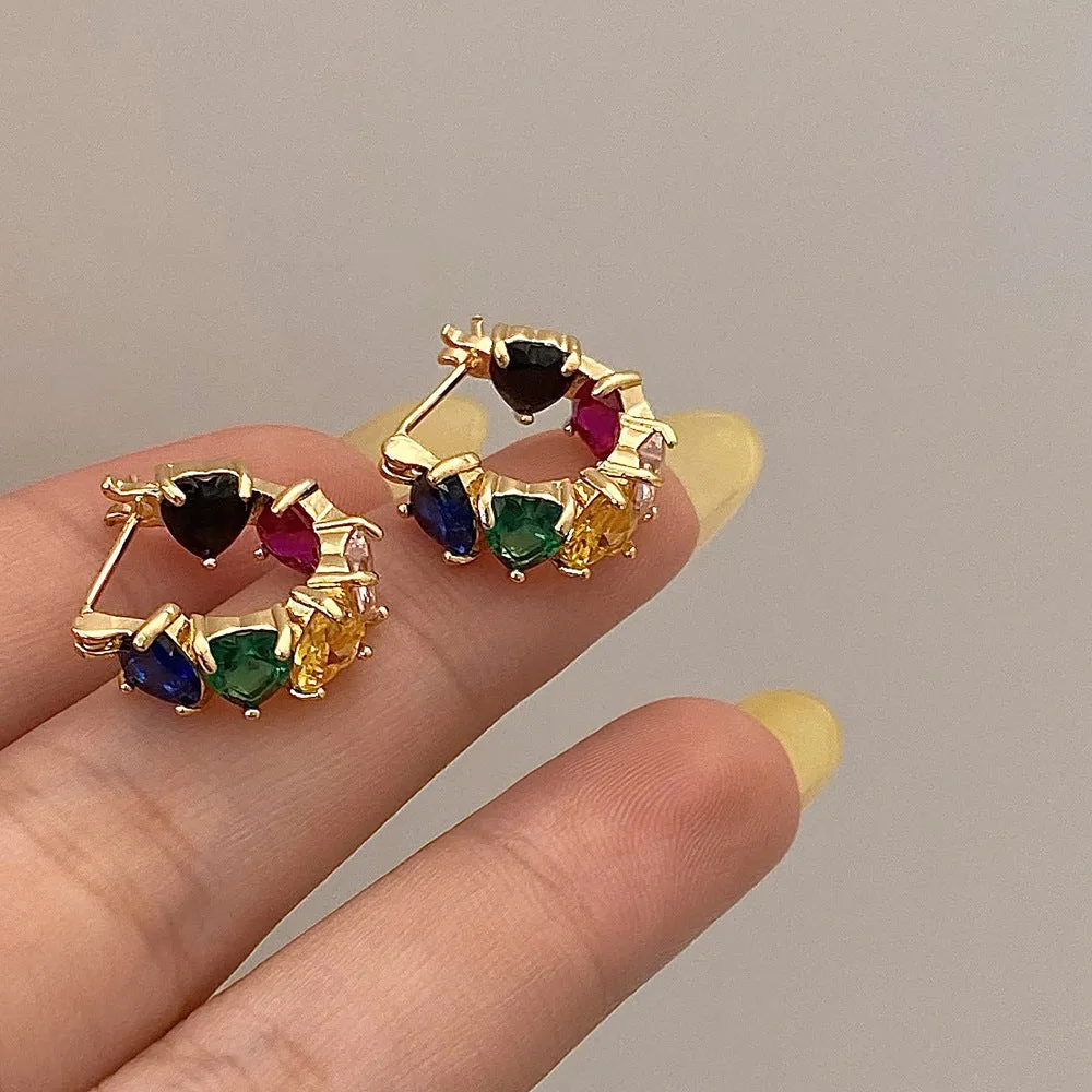 Multi Gemstone Inside Out Gold Hoop Earrings JLT12748