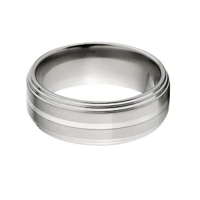 New Comfort Fit, 8mm Titanium Ring, Sterling Silver Inlay, Free Jewelry Sizing 4-17