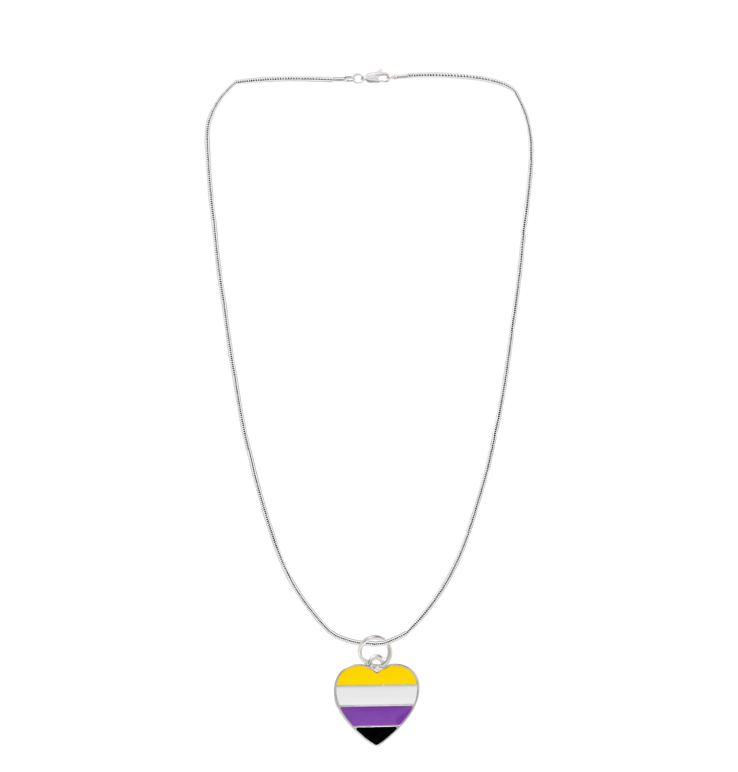 Nonbinary Flag Heart Charm Silver Necklaces