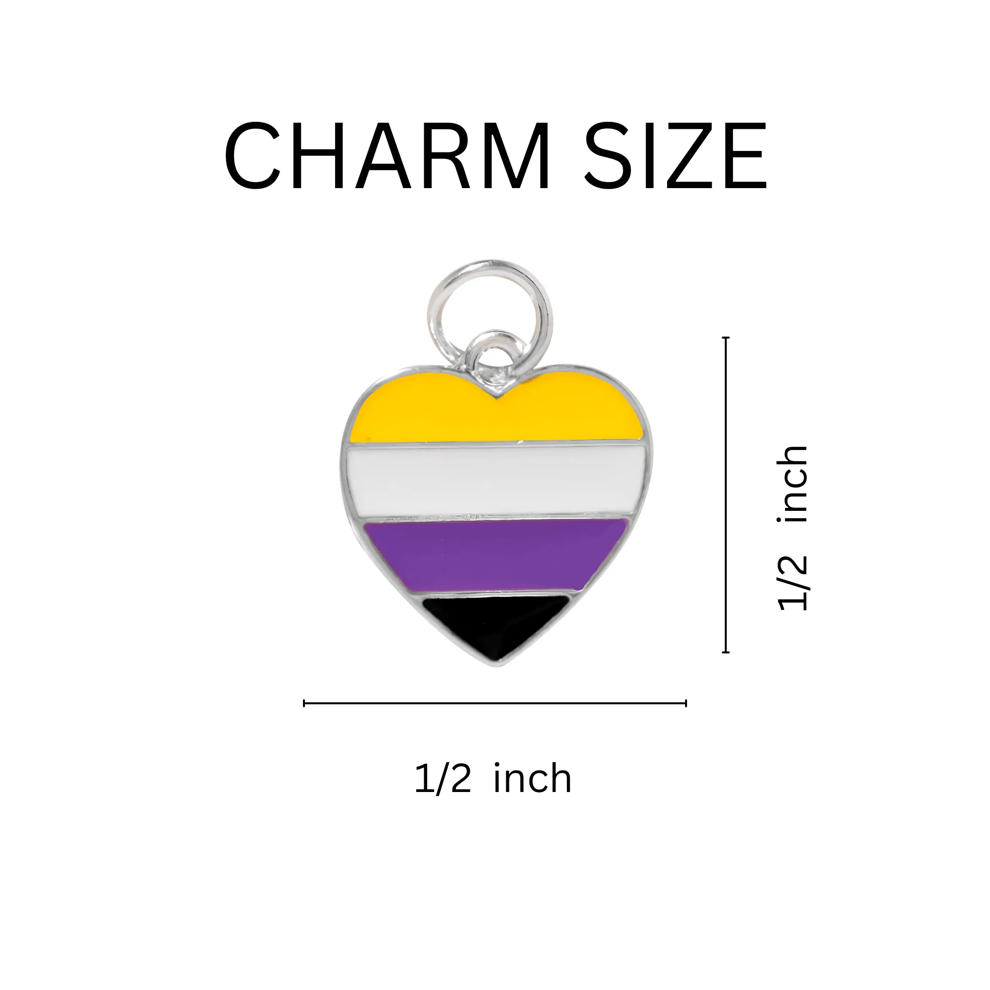 Nonbinary Flag Heart Charm Silver Necklaces