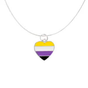 Nonbinary Flag Heart Charm Silver Necklaces