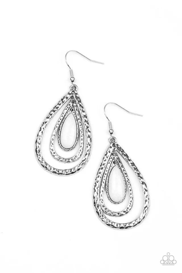 Paparazzi Earring ~ Teardrop Torrent - White