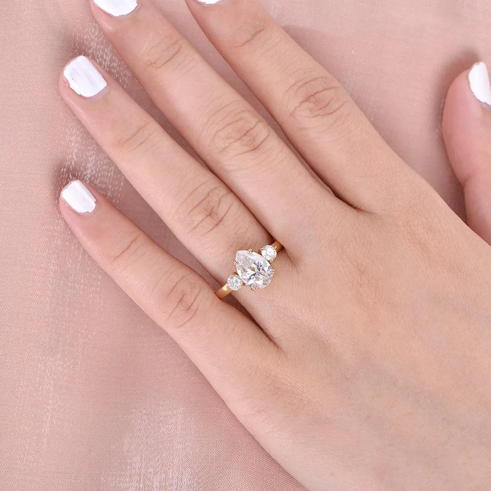 Pear Shaped Moissanite Three Stone Ring