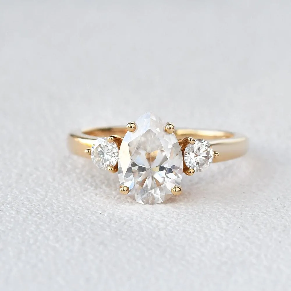 Pear Shaped Moissanite Three Stone Ring