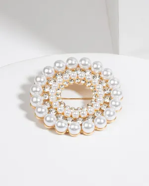 Pearl & Crystal Round Brooch