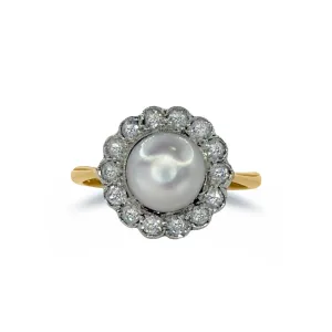 Pearl and Diamond Cluster Ring | Pre-Loved | 18K Yellow Gold