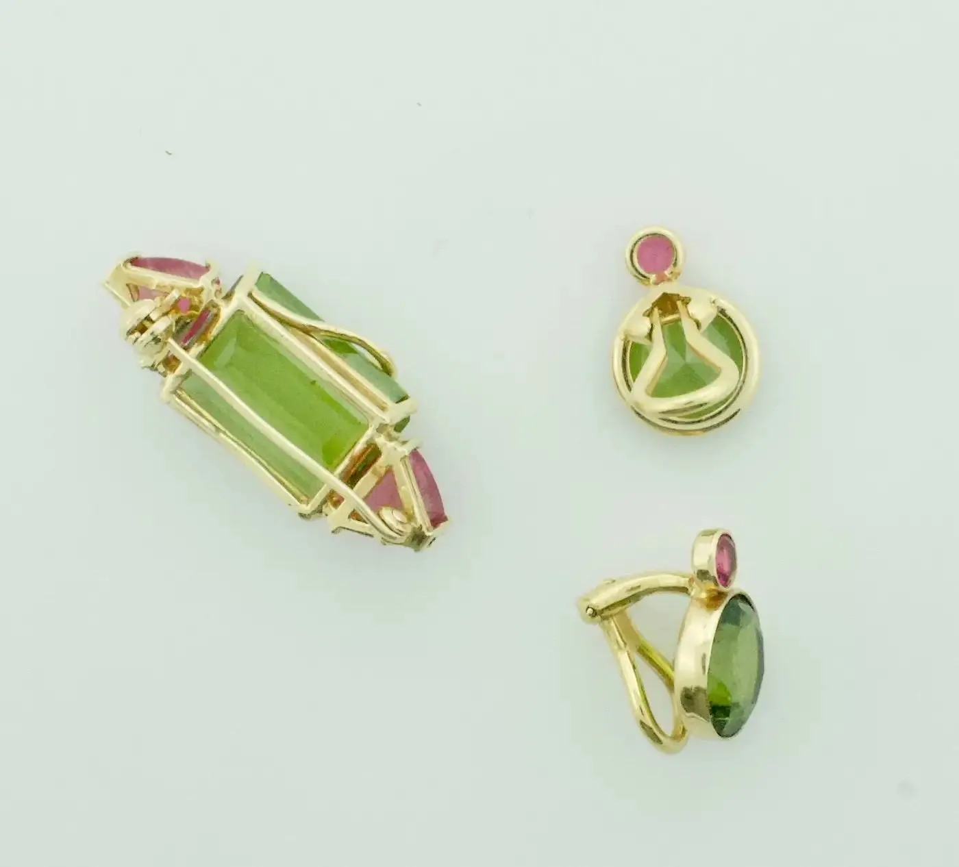 Peridot and Tourmaline Brooch and Earrings Set