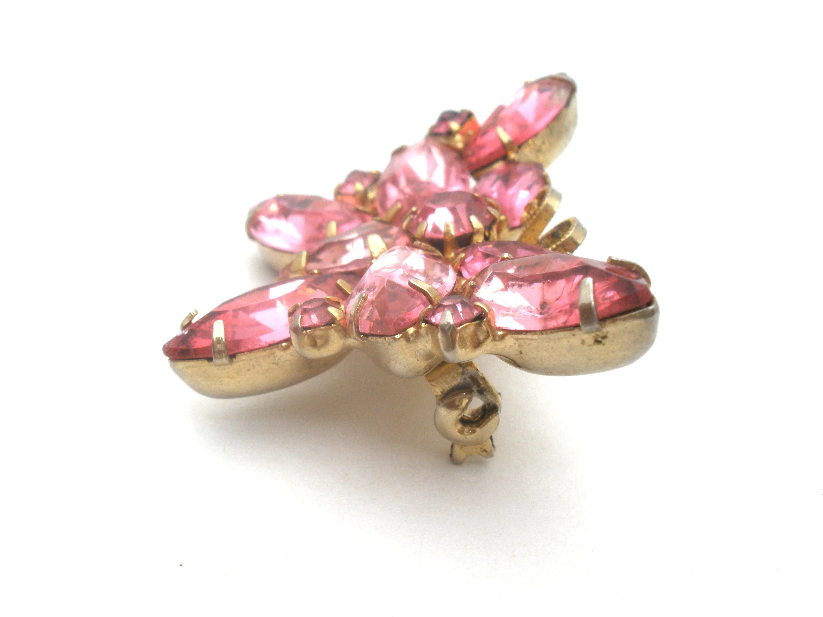 Pink Rhinestone Butterfly Brooch Pin Vintage