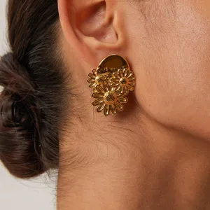 Pitch In Daisy Flower Gold Pin Earrings JLT12867