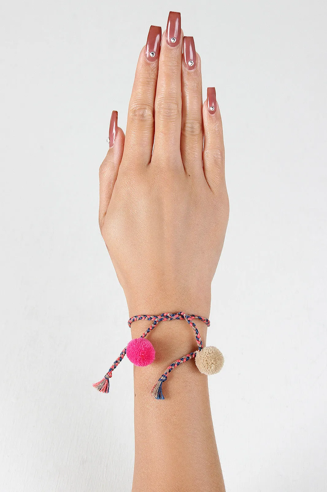 Pom Pom Tie On Friendship Bracelet