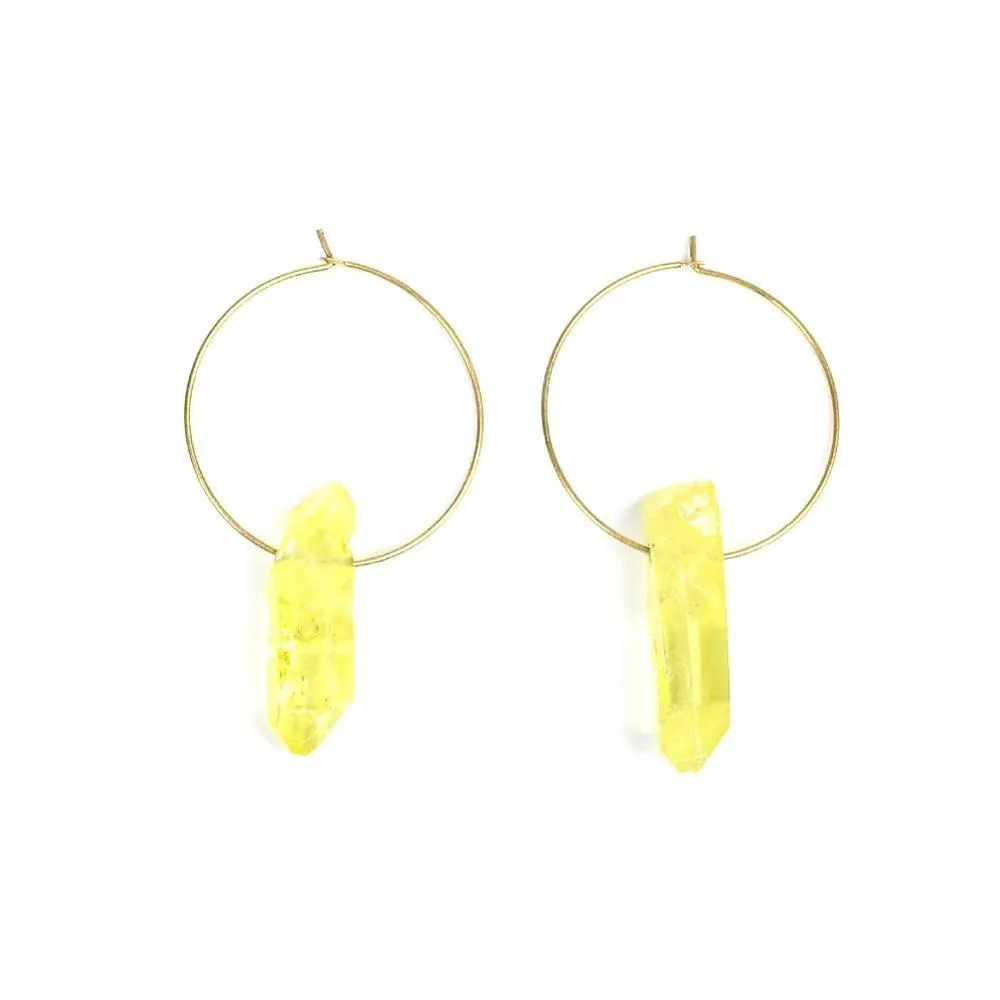 Raw Crystal Hoop Earrings For Women Piercing Round loop Earring