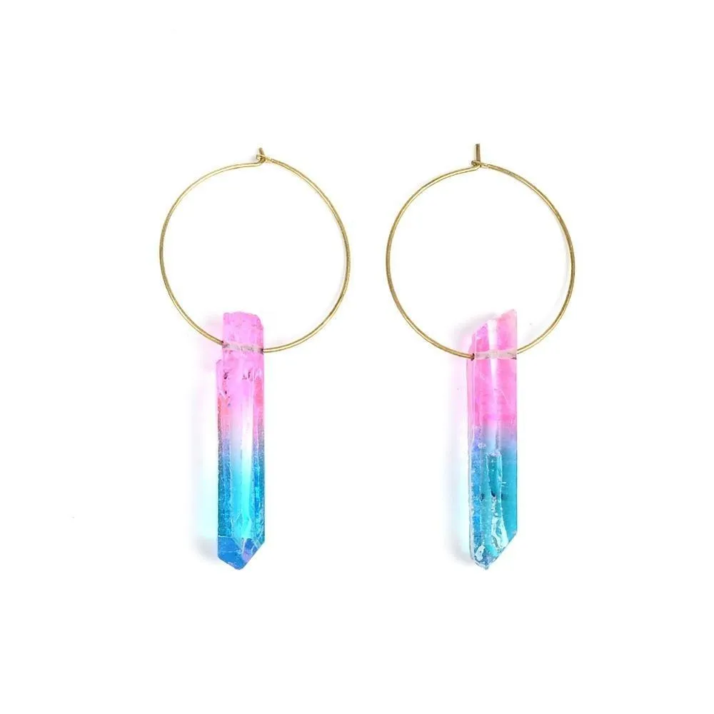 Raw Crystal Hoop Earrings For Women Piercing Round loop Earring