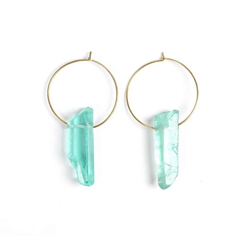 Raw Crystal Hoop Earrings For Women Piercing Round loop Earring