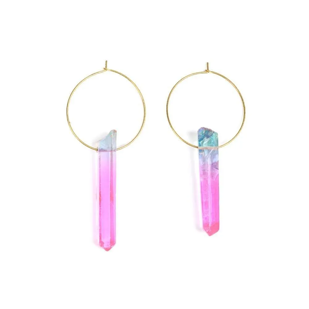 Raw Crystal Hoop Earrings For Women Piercing Round loop Earring