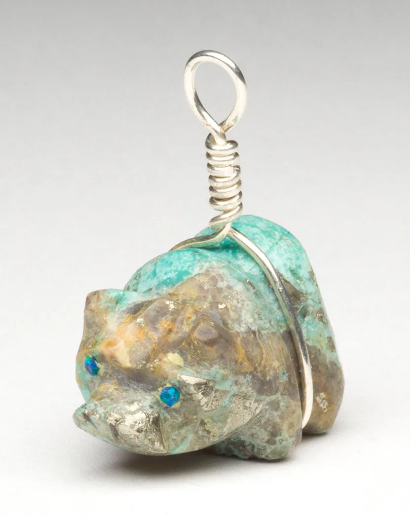 Reversible Turquoise With Pyrite Bear Pendant