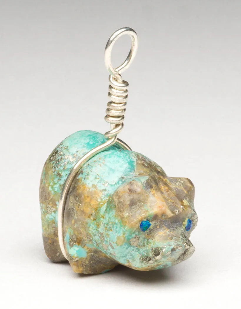 Reversible Turquoise With Pyrite Bear Pendant