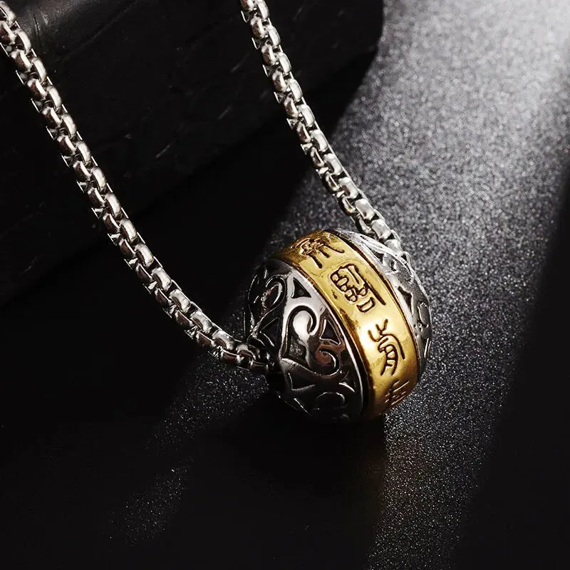 Rotatable Buddhist Scripture Classic Luck Beads Faith Talisman Pendant Necklace