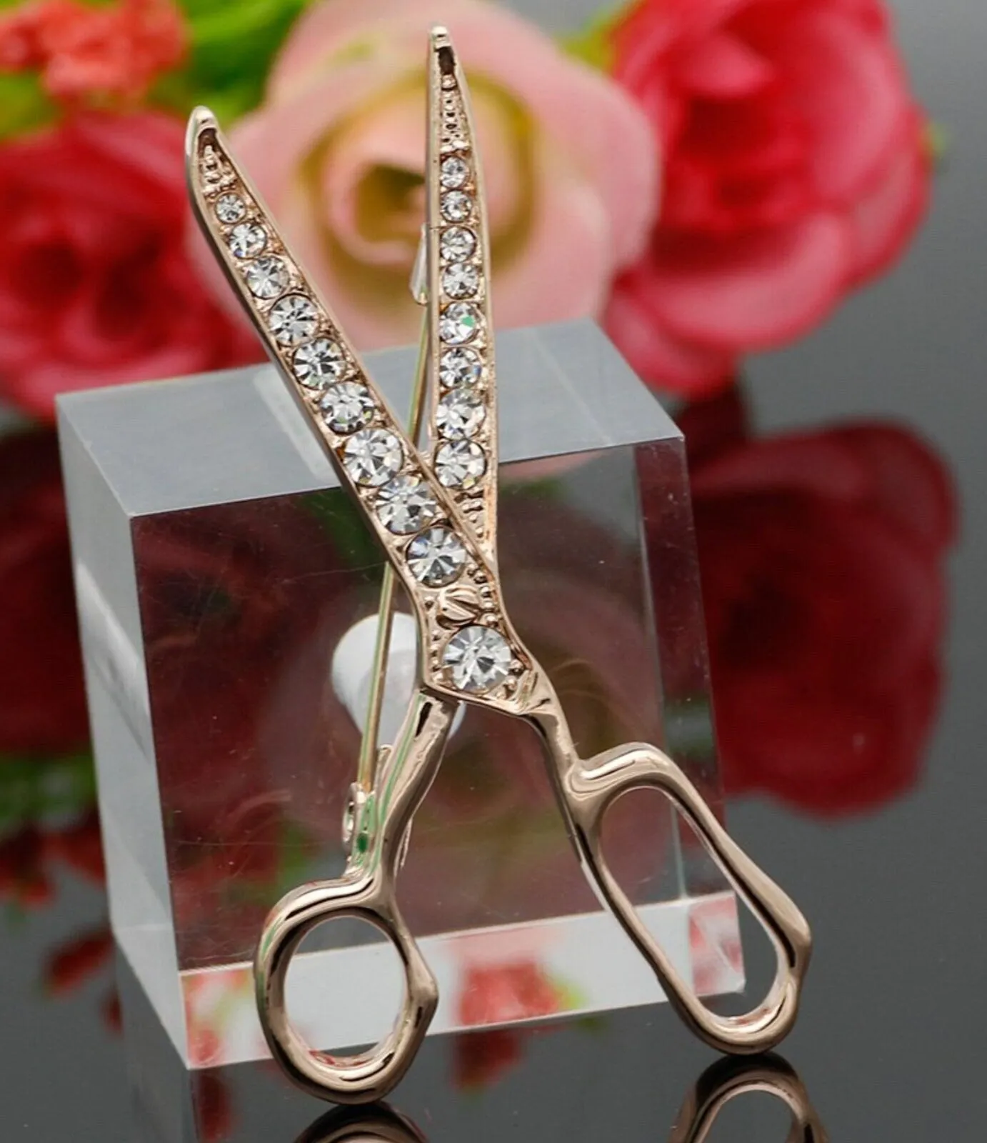 Scissors brooch vintage look gold silver plated suit coat broach collar pin gg56