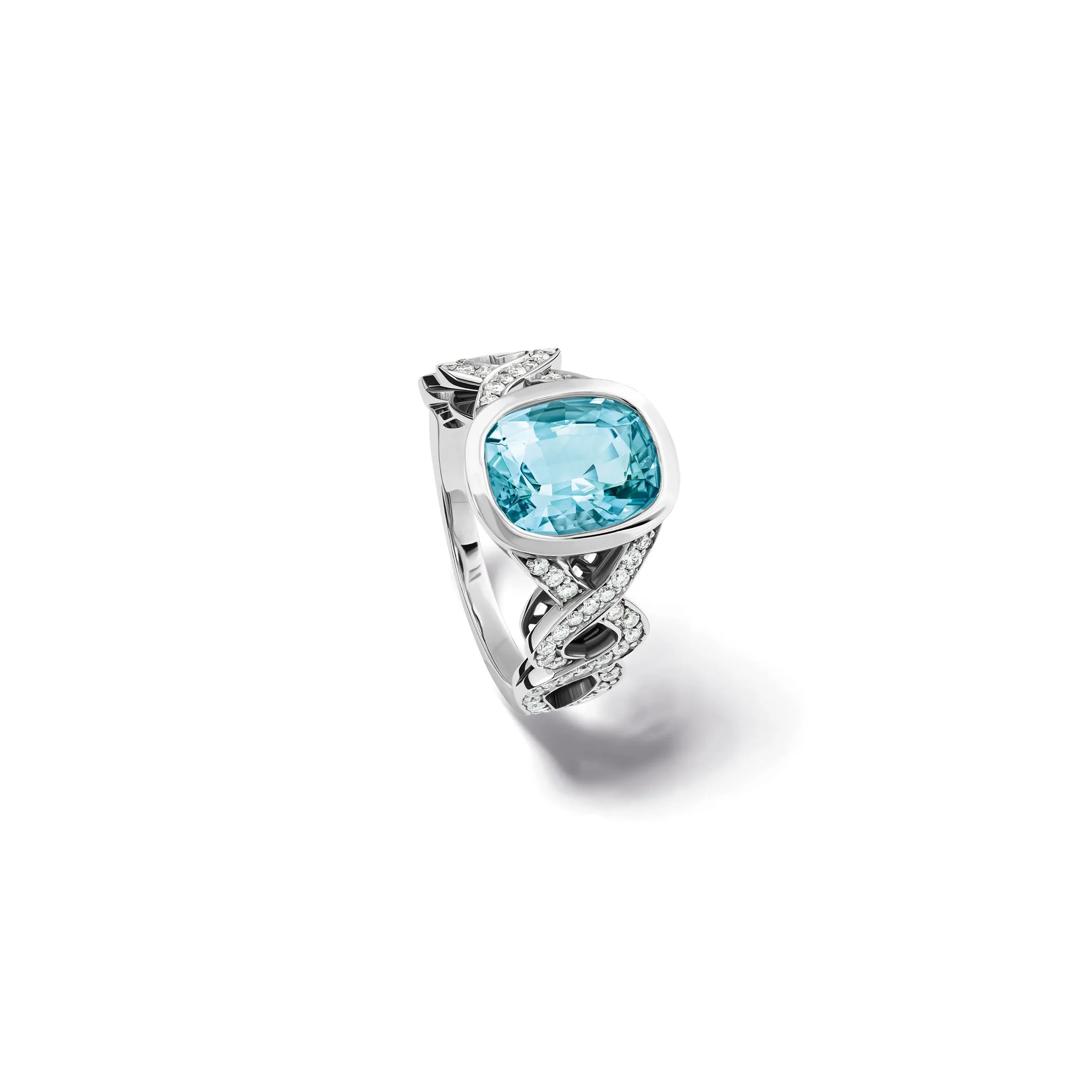 Serpentine Ring 18ct White Gold - Green Blue Aquamarine & Diamond