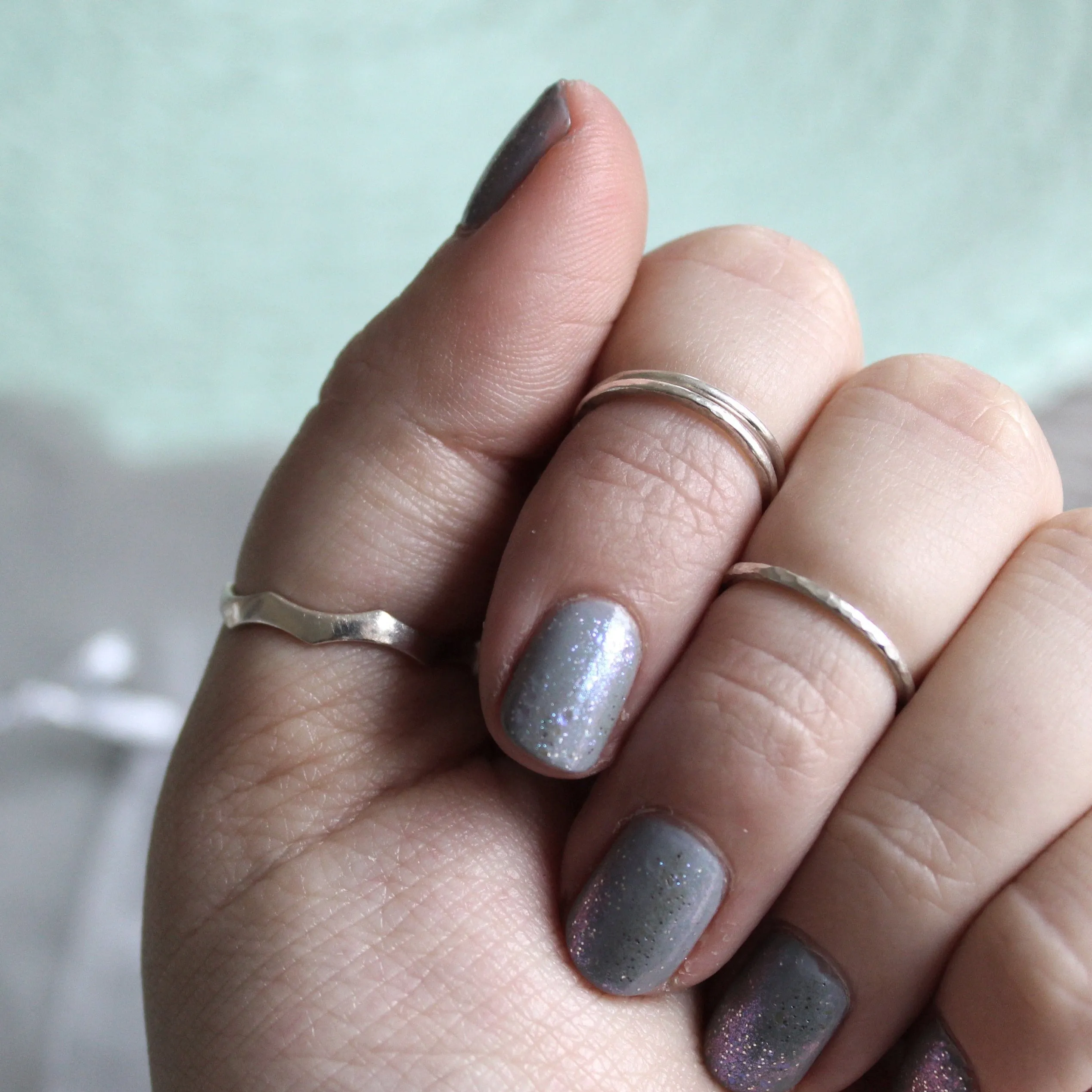 Set of Three Silver Midi Rings