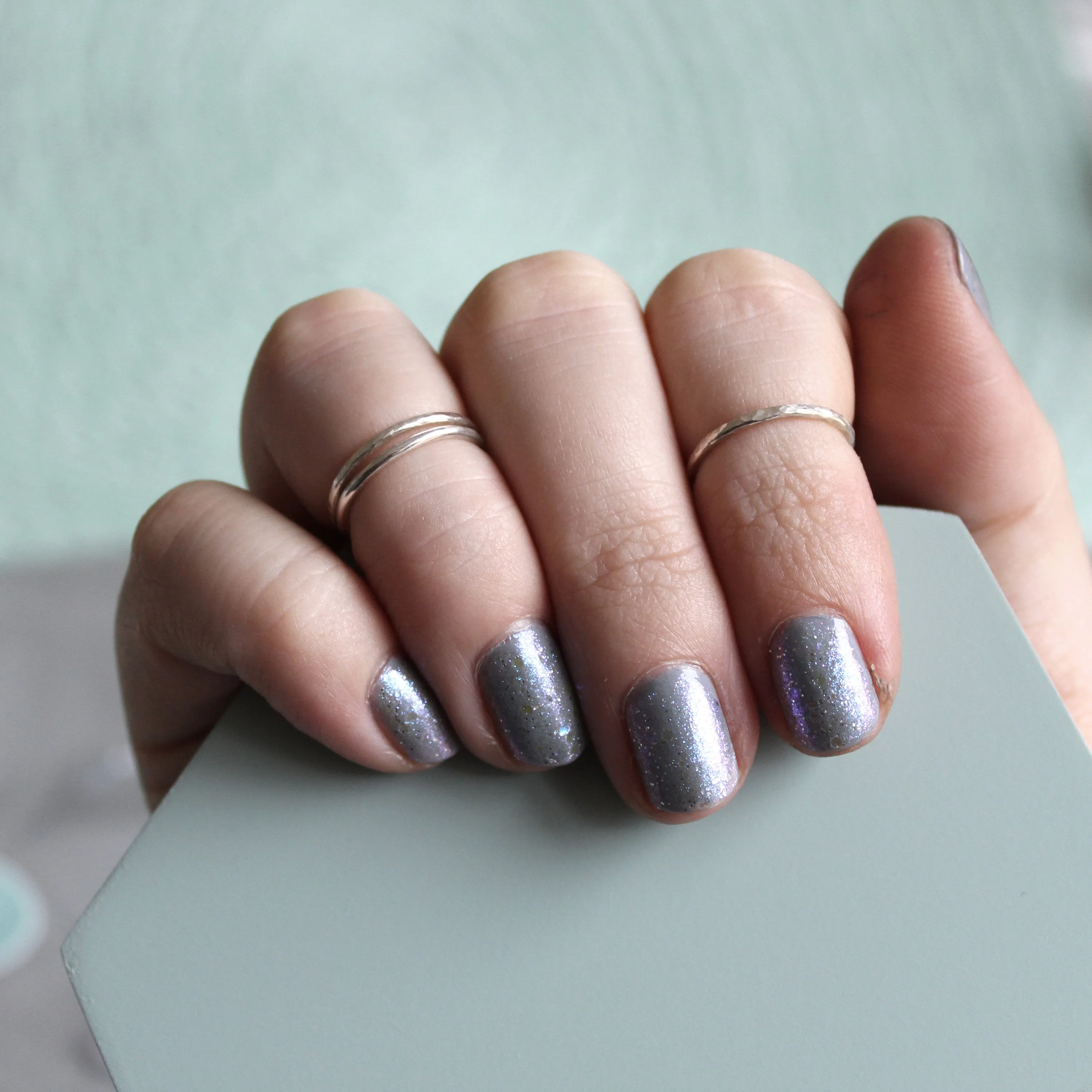 Set of Three Silver Midi Rings