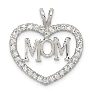 Silver Polished C.Z Open Back Heart MOM Charm