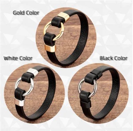 Simple Fashion Leather Rope Bracelet Alloy Spring Buckle Men'S And Women'S Bracelet