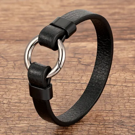 Simple Fashion Leather Rope Bracelet Alloy Spring Buckle Men'S And Women'S Bracelet