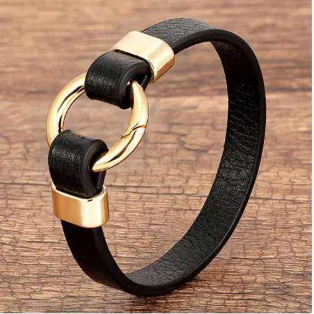 Simple Fashion Leather Rope Bracelet Alloy Spring Buckle Men'S And Women'S Bracelet