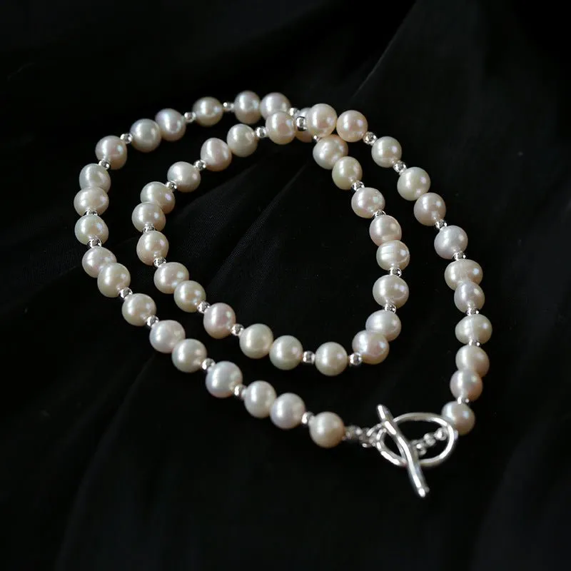 Simple Mini Pearl Silver Bead  Necklace