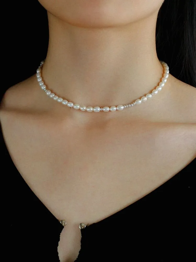 Simple Mini Pearl Silver Bead  Necklace