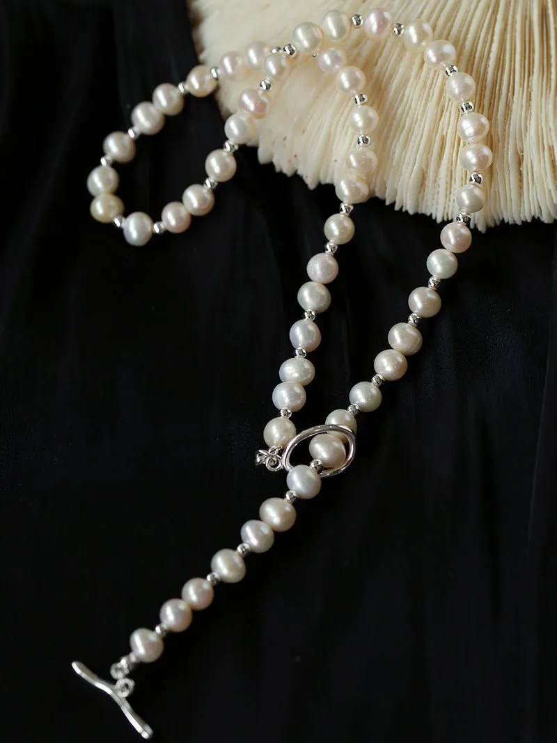 Simple Mini Pearl Silver Bead  Necklace