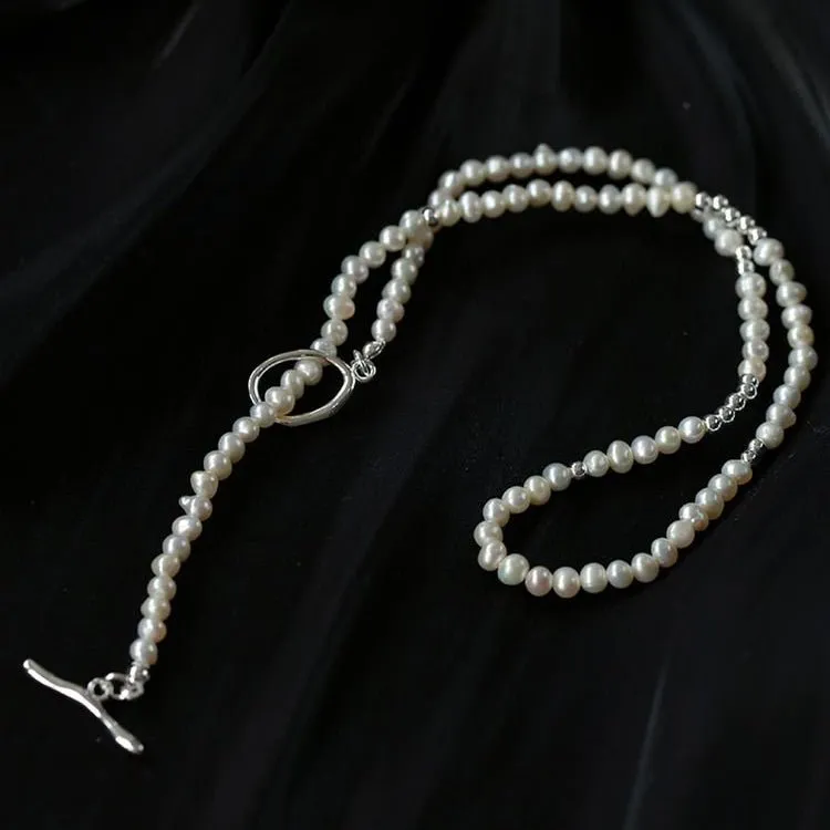 Simple Mini Pearl Silver Bead  Necklace