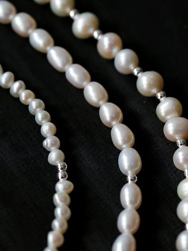 Simple Mini Pearl Silver Bead  Necklace