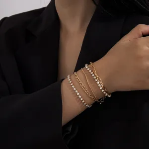 Simple Multi-layer Diamond Micro Inlaid Bracelet Set