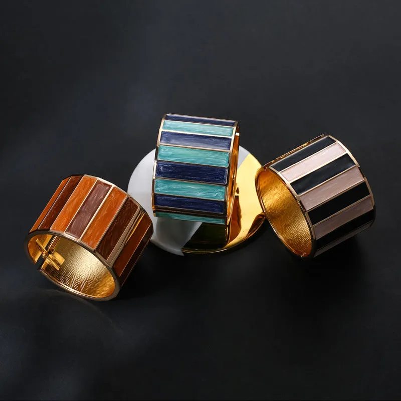 Sisslia Vintage Branch Stripe Pattern Handmade Dripping Oil Bracelet Wooden Open Cuff Bangle For Woman