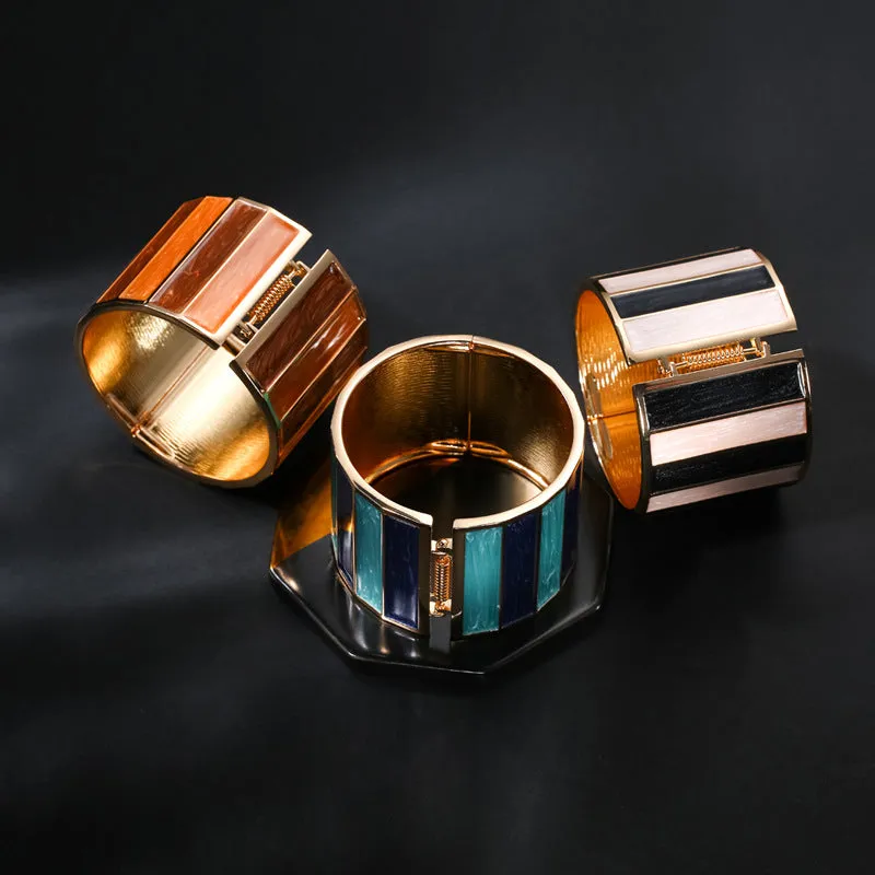 Sisslia Vintage Branch Stripe Pattern Handmade Dripping Oil Bracelet Wooden Open Cuff Bangle For Woman