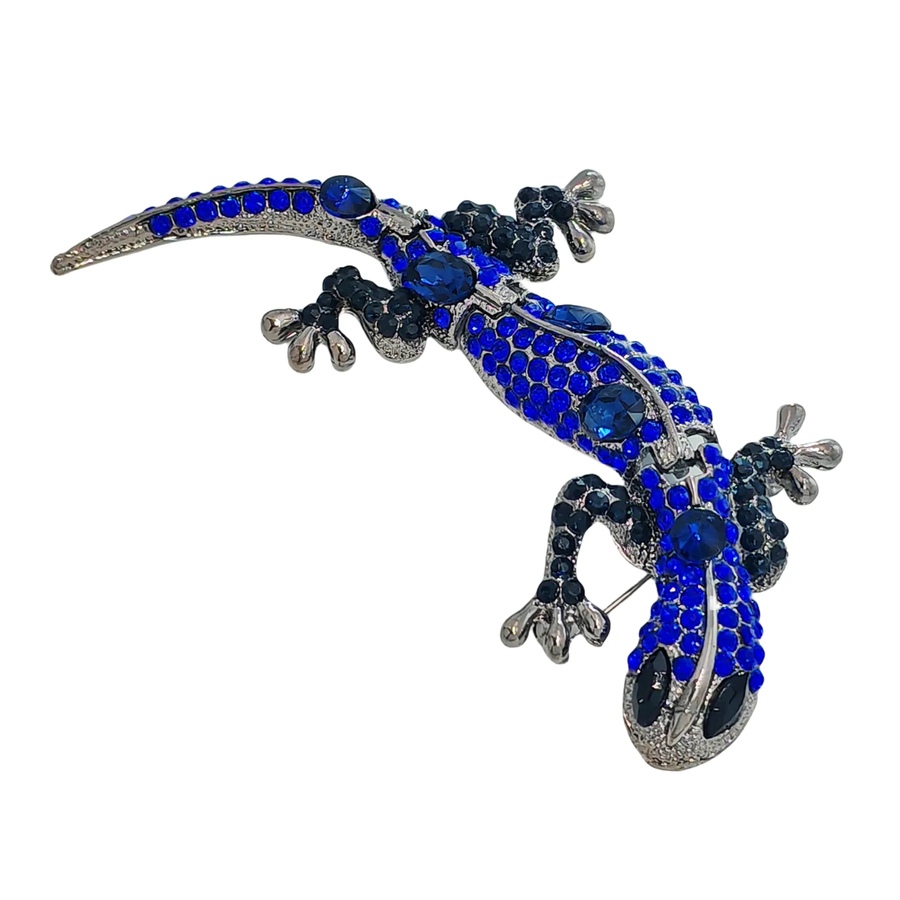 Sparkling Vintage Blue Rhinestone Lizard Brooch Statement Gecko Salamander Jewelry