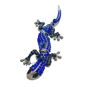 Sparkling Vintage Blue Rhinestone Lizard Brooch Statement Gecko Salamander Jewelry