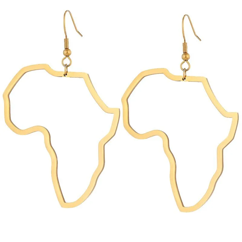 Stainless Steel Africa Map Exaggerate Larger Earring Gold Color African Ornaments Traditional Ethnic Hyperbole Gifts