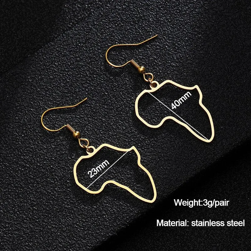 Stainless Steel Africa Map Exaggerate Larger Earring Gold Color African Ornaments Traditional Ethnic Hyperbole Gifts