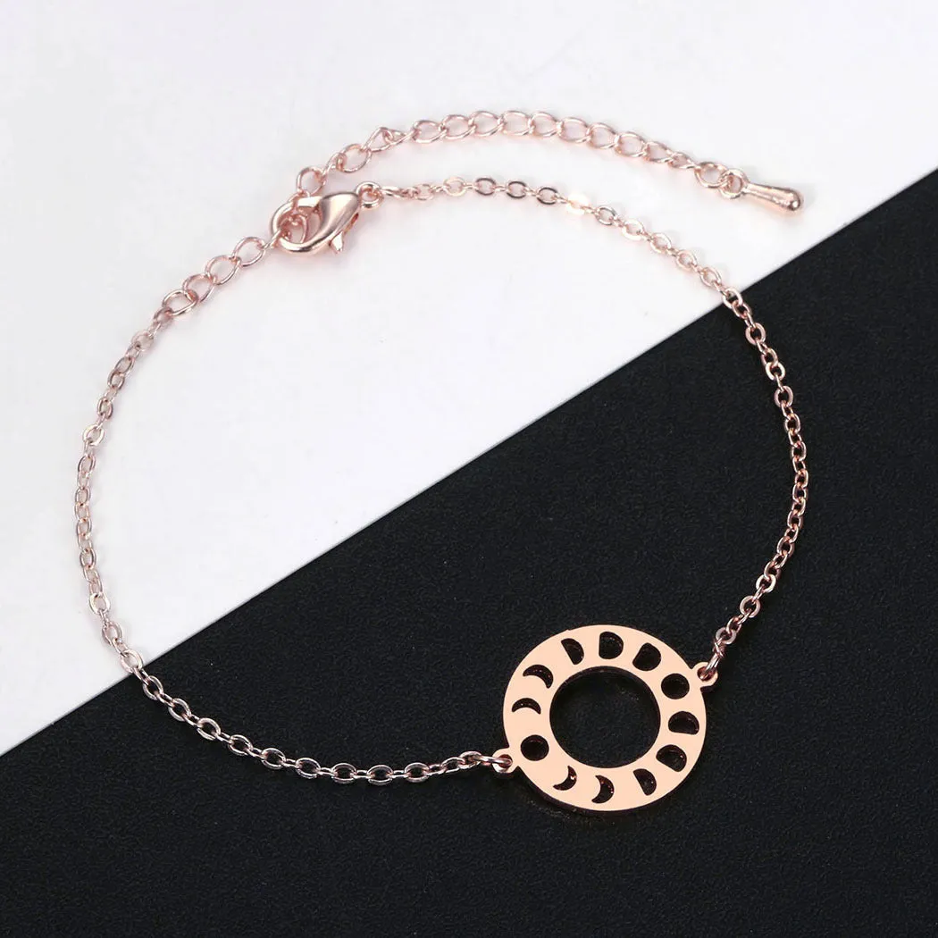 Stainless Steel Girls Bracelet Geometric Moon Phase Pendant Bracelet