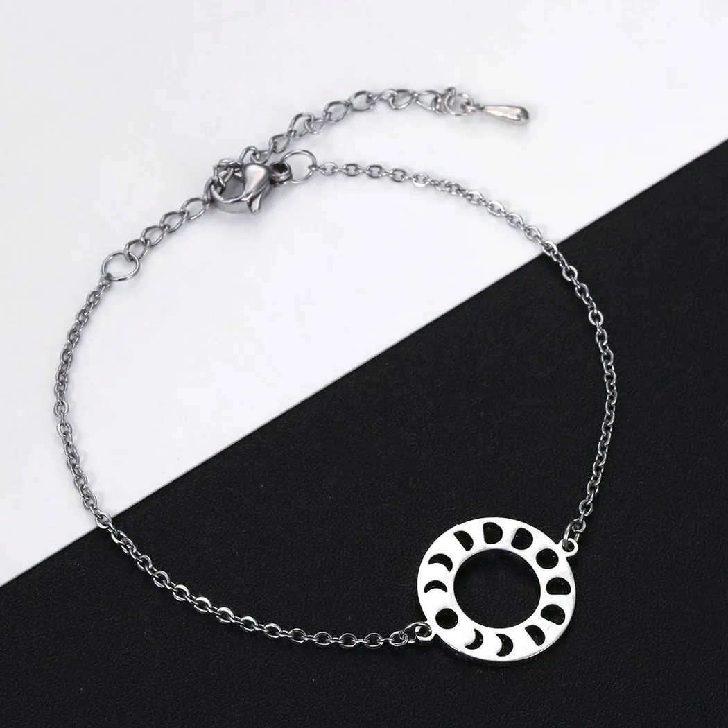 Stainless Steel Girls Bracelet Geometric Moon Phase Pendant Bracelet