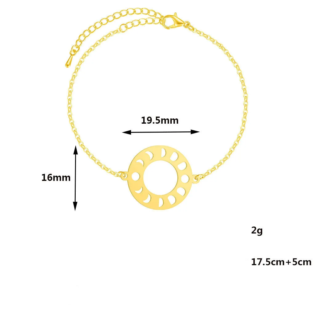 Stainless Steel Girls Bracelet Geometric Moon Phase Pendant Bracelet